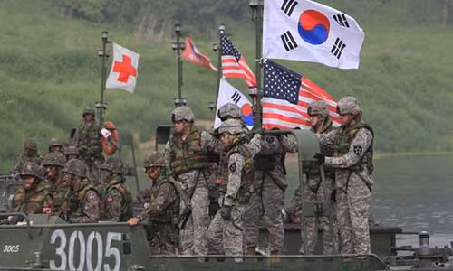 Binh sĩ Mỹ tham gia tập trận cùng quân đội Hàn Quốc năm 2017. Ảnh: Korea Times.