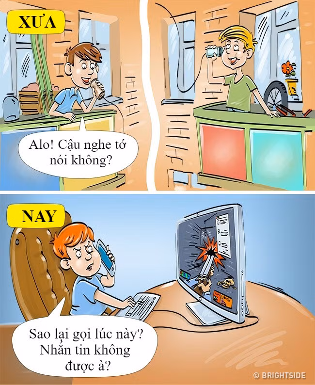 Vào thời đại điện thoại có dây còn là vật dụng ít phổ biến, trẻ em thường "chế" phương tiện liên lạc độc đáo bằng ống bơ. Ngày nay, chiếc smartphone phổ biến tới nỗi trẻ em có trong tay là điều không có gì lạ.