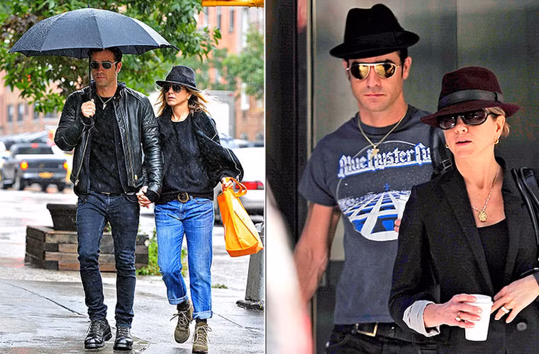 Cặp đôi diện quần jeans, áo da, mũ fedora rất đồng bộ mỗi khi ra phố.