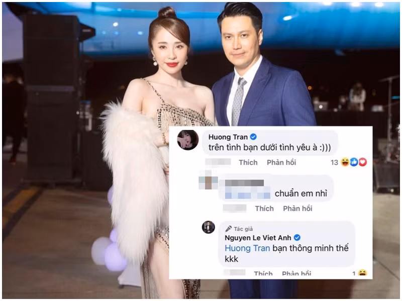 Mới đây khi diễn viên Việt Anh đăng ảnh bên Quỳnh Nga, Hương Trần để lại bình luận gây chú ý: "Trên tình bạn dưới tình yêu à?". Việt Anh nhanh chóng trả lời vợ cũ: "Bạn thông minh thế". Tuy nhiên, không biết vì sao, hiện tại, màn tương tác của Việt Anh và Hương Trần không còn tồn tại. Ảnh: Vietnamnet