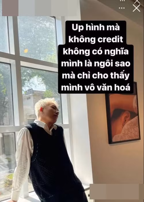 “Up hình mà không credit không có nghĩa mình là ngôi sao mà chỉ cho thấy mình vô văn hóa”, Alex Fox viết. Ngay sau đó, Hải Tú bị nhiều cư dân mạng réo tên bởi khi đăng bộ ảnh trên Instagram, Hải Tú không ghi ê-kíp thực hiện cũng như bộ ảnh không còn tên tạp chí. Ảnh: Công lý và xã hội