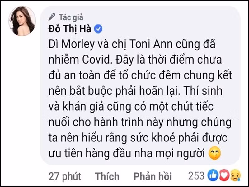 Hoa hậu Đỗ Thị Hà hé lộ, ngoài các thí sinh, chủ tịch cuộc thi và đương kim Hoa hậu Thế giới cũng mắc COVID-19. Ảnh: Vietnamnet