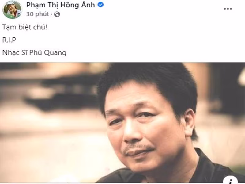 Nhiều nghệ sĩ như Hồng Ánh, Phương Thanh, Minh Quân cũng bày tỏ sự tiếc thương trước sự ra đi của nhạc sĩ Phú Quang.