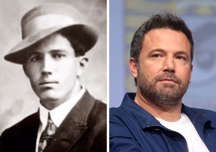 Nam diễn viên danh tiếng Ben Affleck (phải ảnh) có lẽ rất bất ngờ khi trong quá khứ có một người đàn ông sinh năm 1894 trông giống hệt mình.