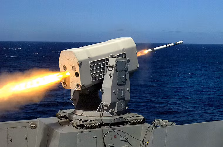 SeaRAM cũng có thể được xem là biến thể thu nhỏ của hệ thống tên lửa phòng không RIM-116 được Hải quân Mỹ và các nước đồng minh đưa vào trang bị từ đầu những năm 1990 cho tới nay. Trong ảnh là hệ thống tên lửa đánh chặn RIM-116 được trang bị trên tàu đổ bộ hạng nặng lớp San Antonio USS Green Bay của Hải quân Mỹ.