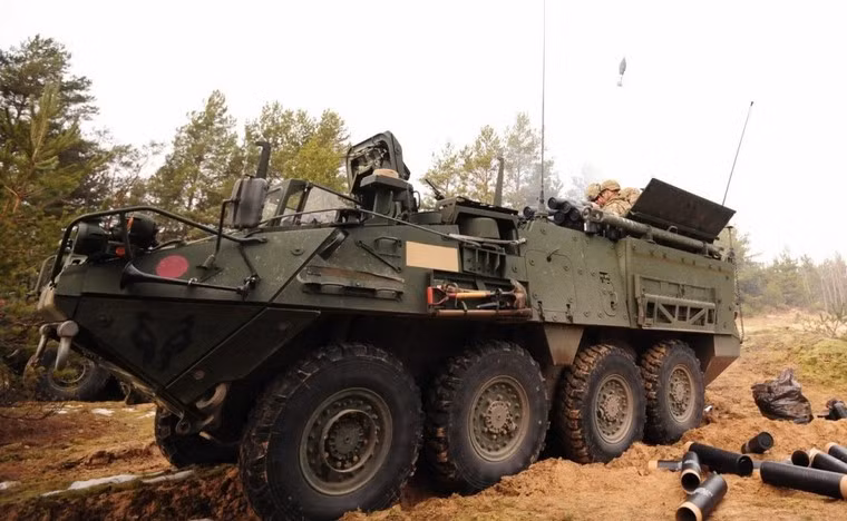 Stryker được phát triển để làm nền tảng cho nhiều hệ thống vũ khí hạng nặng khác nhau. Trong lần tập trận tại Latvia này, Quân đội Mỹ triển khai các biến thể cối tự hành M1129 đặt trên Stryker, trang bị pháo cối Soltam 120mm có khả năng bắn nhiều loại đạn gồm cả đạn thông minh.