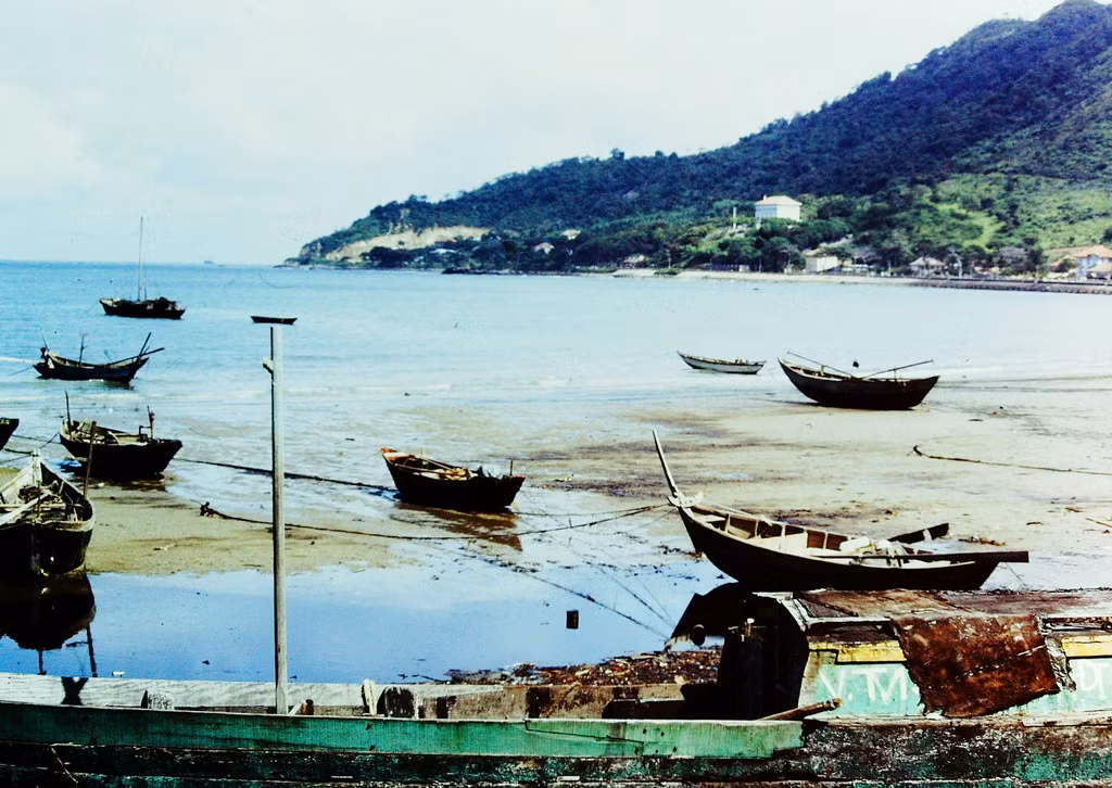 Bến cá ở Bãi Trước, phía xa là Bạch Dinh, Vũng Tàu năm 1967.