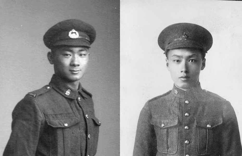 Những sỹ quan Canada gốc Trung Quốc được đưa tới châu Âu để tham gia việc chỉ huy, đôn đốc những người sỹ quan Trung Quốc. Trong ảnh là hai anh em nhà Louis, hai viên sỹ quan Canada gốc Trung Quốc nổi tiếng nhất trong cộng đồng người Trung Quốc ở châu Âu thời bấy giờ. Nguồn ảnh: Pinterest.