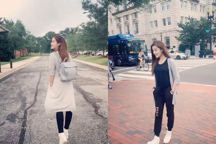 Khi du ngoạn trên đất Mỹ, Á hậu Huyền My đeo một chiếc balo của 3.1 Phillip Lim.