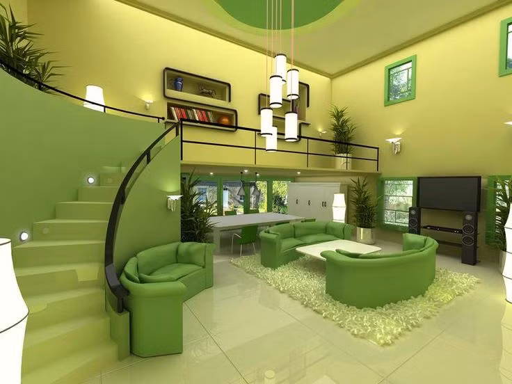 Đồng thời, những đồ nội thất màu xanh lá còn giúp tăng cường thị lực, cũng như làm giảm bớt trầm cảm và lo âu.