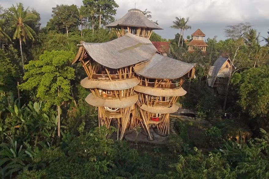 Trong vòng 5 năm, cô cùng nhóm các kiến trúc sư và người dân địa phương ở đảo Bali đã thực hiện nhiều công trình kiến trúc lạ, nổi bật nhất là biệt thự bằng tre 3 tầng.