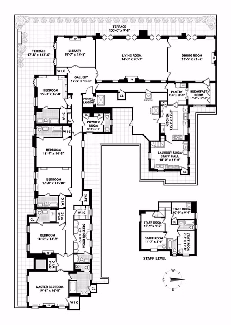16 phòng của căn penthouse được chia ra thành 5 phòng ngủ, 8 phòng tắm và nhiều phòng tiện ích khác.