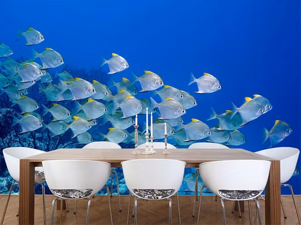 Với tấm giấy dán tường 3D này, bạn cảm giác như mình đang ngồi thưởng thức bữa tối ngay giữa biển cả.