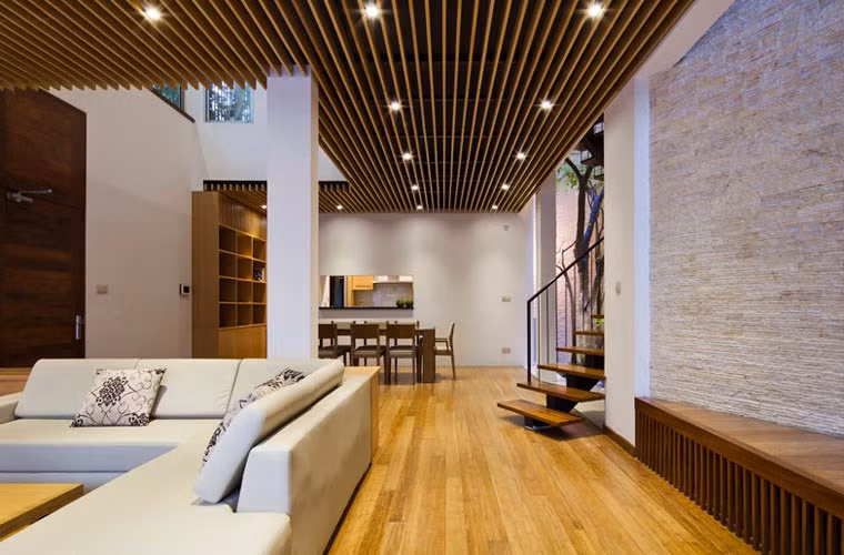 "Ngôi nhà Green Renovation có đặc trưng là mặt tiền phủ xanh bởi một giàn dây leo màu xanh có tên Greenfall, giống như một thác nước màu xanh lá cây. Điều này giúp chủ nhà có cảm giác mát mẻ từ bên trong lẫn cả bên ngoài”, kiến trúc sư Võ Trọng Nghĩa cho biết.