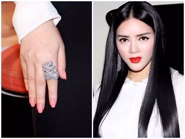 Trên ghế nóng chương trình Fashion Star 2013, Cựu đại sứ Du lịch Việt Nam đeo chiếc nhẫn kim cương của thương hiệu Paolo Piovan, có giá xấp xỉ 38.000 USD. Đôi bông tai lấp lánh này của thương hiệu Crivelli, có giá hơn 65.000 USD.