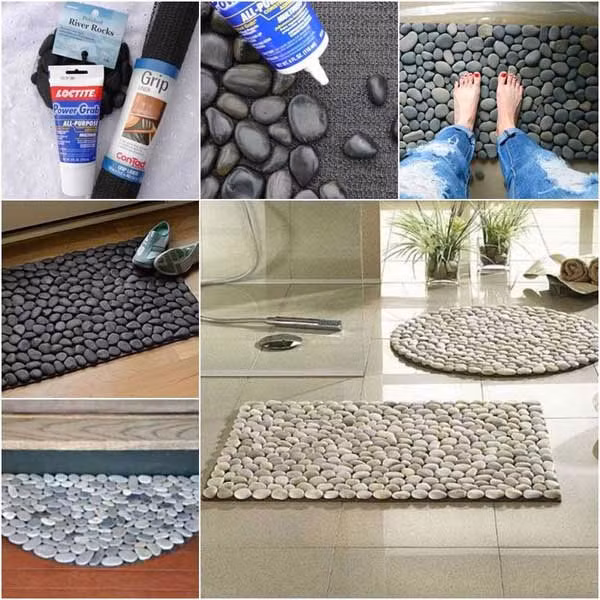 Những viên sỏi nhỏ được xếp thành thảm chùi chân ấn tượng.