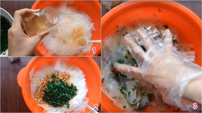 3. Bánh tráng ăn kèm hành phi. Nguyên liệu: Tỏi băm, hành phi, hành lá, muối tôm, đường, bánh tráng, dầu ăn, ớt băm, quất. Đổ dầu vào chảo, để lửa lớn. Khi dầu sôi thì giảm lửa nhỏ rồi cho tỏi, ớt băm vào phi thật vàng và thơm. Ảnh: bachhoaxanh.com.
