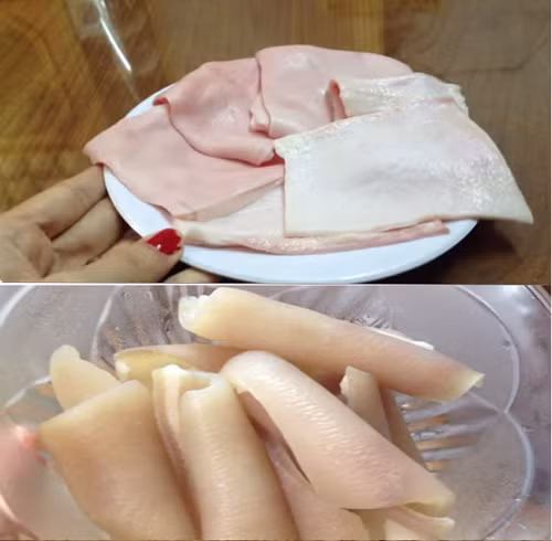 1. Rau muống, giá mầm, bì lợn. Nguyên liệu: Đậu phụ, bì lợn, rau muống, giá mầm, đậu phộng, nước mắm, đường, ớt, tỏi, chanh, dầu oliu. Ảnh: nhipvang.com.