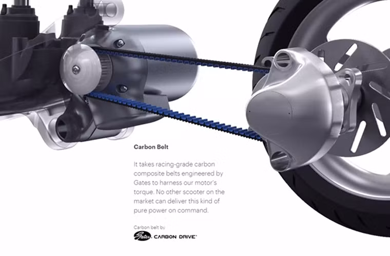 Hệ thống truyền động bằng dây curoa chất liệu carbon, cho chuyển động êm ái, nhẹ nhàng.