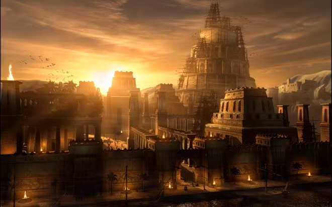 4. Babylon: Babylon từng là một thành phố giàu có, hiện đại và quyền lực dưới sự trị vì của vua Nebuchadnezzar. Thành phố Babylon rất rộng lớn, với một bức tường gạch dày bao quanh cùng 250 tòa tháp cao tới gần 140 m. Thành phố có hào bao quanh và có sông Euphrates chảy ngang qua, đem lại nước sinh hoạt cho cư dân thành phố. Người Babylon còn nổi tiếng với nghệ thuật chế tác vàng: thành phố từng có tượng thần Ba’al bằng vàng, một chiếc bàn làm từ gần 23.000 kg vàng, một tượng sư tử và tượng hình người cũng bằng vàng. Ngoài ra, cung điện của vua Nebuchadnezzar được mô tả là vô cùng tráng lệ. Đây là một trong những cung điện lộng lẫy nhất từng được xây dựng.