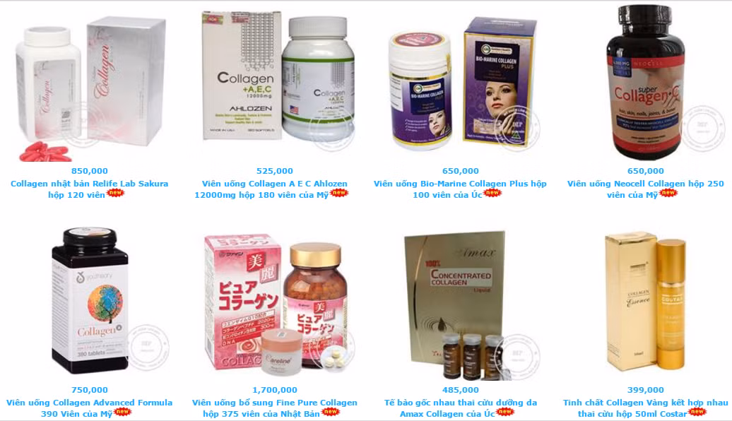 Một số sản phẩm collagen dạng uống được giao bán tại thị trường Việt Nam.