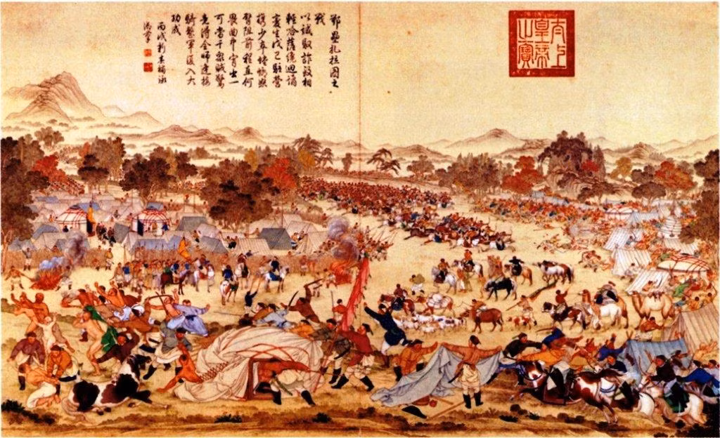 Tranh vẽ tường thuật lại trận đánh để đời của Hàn Tín. Ảnh: Beijing Meseum.