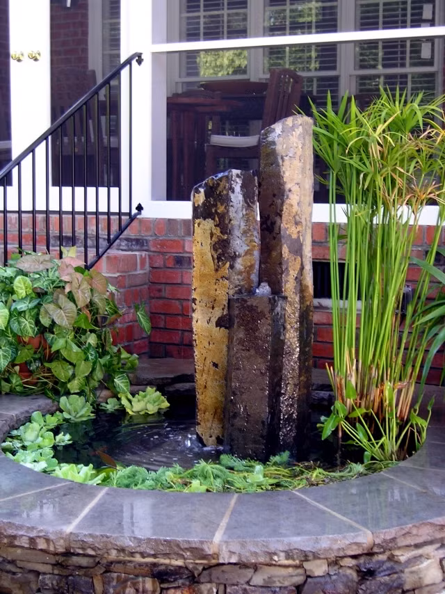 Một kiểu đài phun nước trồng thêm các loại thủy sinh ấn tượng.