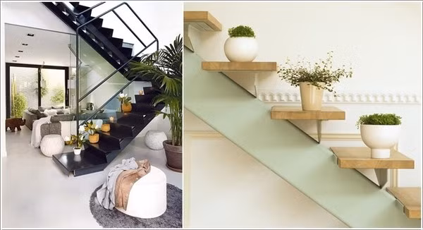 Cầu thang đã thêm đẹp mắt với cây xanh.