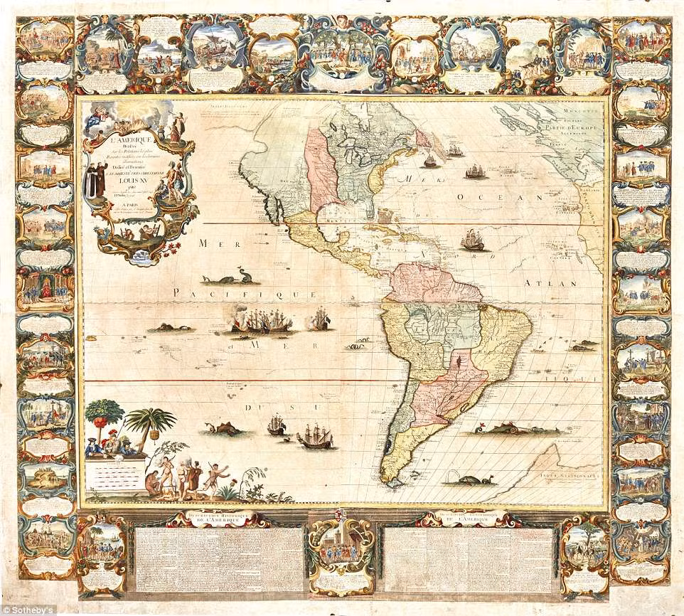Jean Baptiste Nolin tạo ra tấm bản đồ chi tiết về châu Mỹ vào giữa thế kỷ 18.