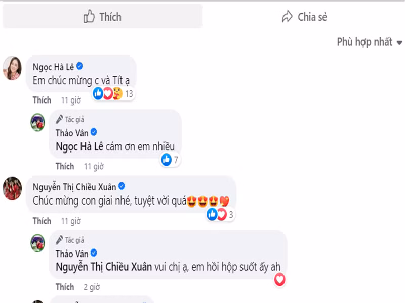 Vợ hiện tại của Công Lý - Ngọc Hà cùng nhiều nghệ sĩ gửi lời chúc mừng đến Gia Bảo.