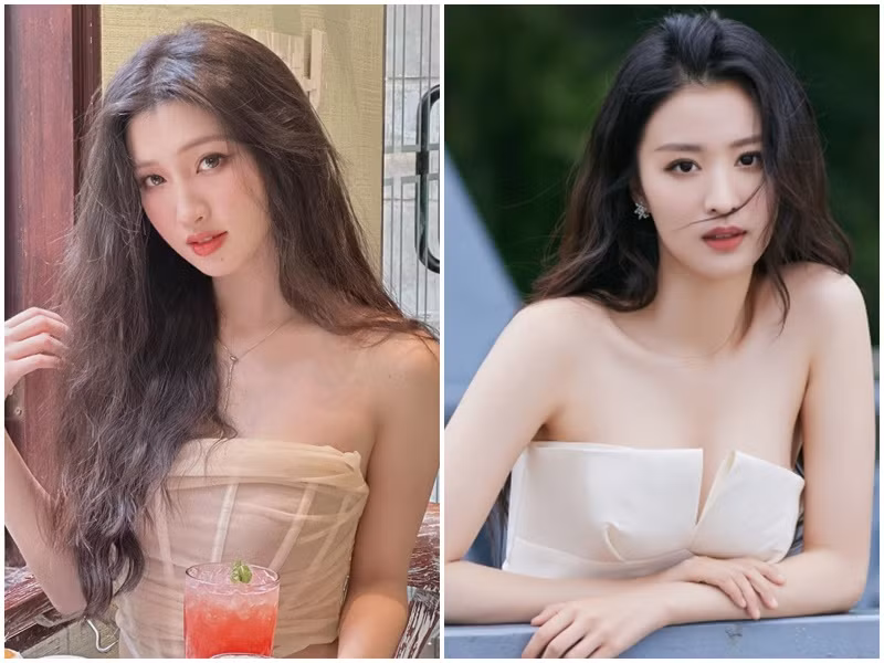 Mới đây, Á hậu Phương Nhi (trái) được nhiều khán giả nhận xét có nhiều đường nét giống nữ diễn viên Vương Sở Nhiên. Ảnh: FBNV, Zing.