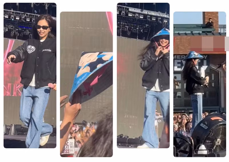 Nhóm BlackPink cũng vui vẻ nhận nón lá gần đây. Trong ảnh, Jennie nhận quà từ fan Việt trong buổi soundcheck tại Mỹ. Ảnh: Arttimes.