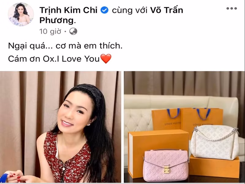 Năm 2020, Trịnh Kim Chi được người bạn đời đưa đi chọn 2 chiếc túi hiệu 160 triệu đồng. Ảnh chụp màn hình.