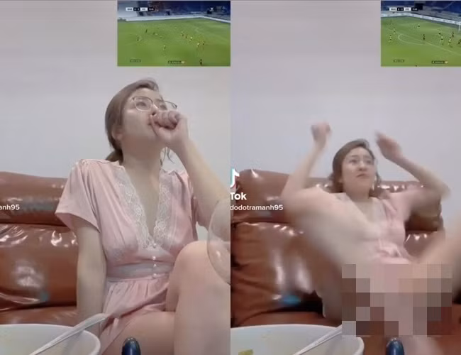 Một lần khác người đẹp gặp một số ý kiến trái chiều khi hớ hênh, diện đồ ngủ xem bóng đá.