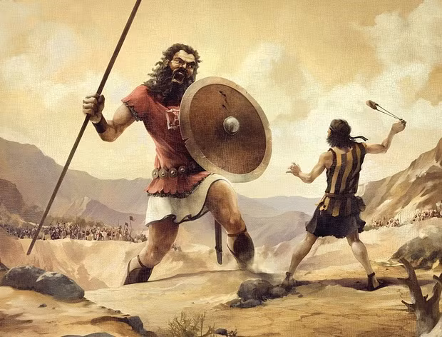 Trong một trận chiến, David đánh bại một trong những chiến binh mạnh nhất của người Philistine. Đó chính là người khổng lồ Goliath cao tới 3m.