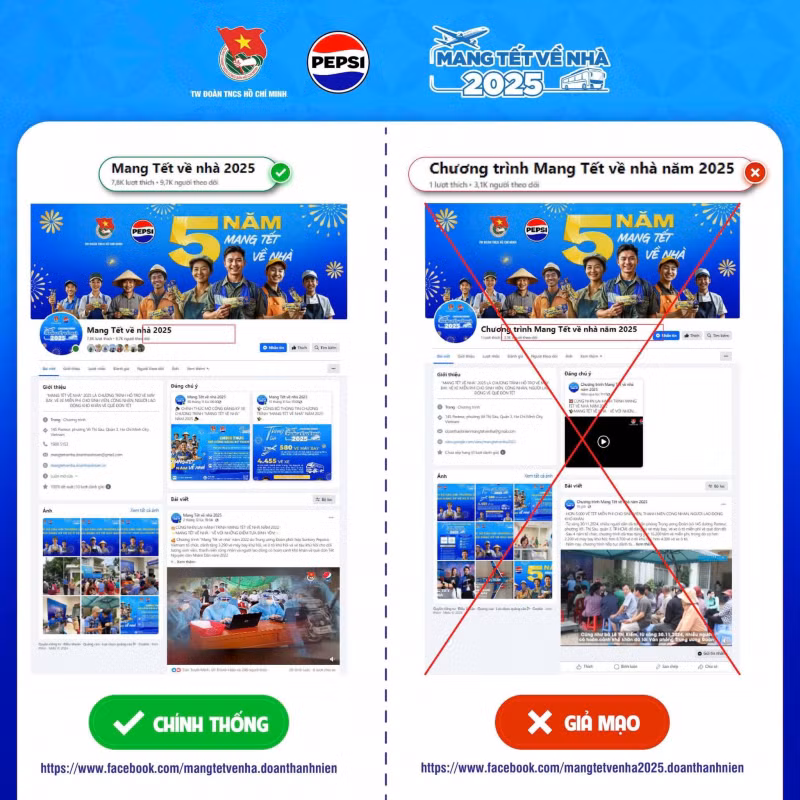 Canh bao fanpage, website gia danh chuong trinh “Mang Tet ve nha”