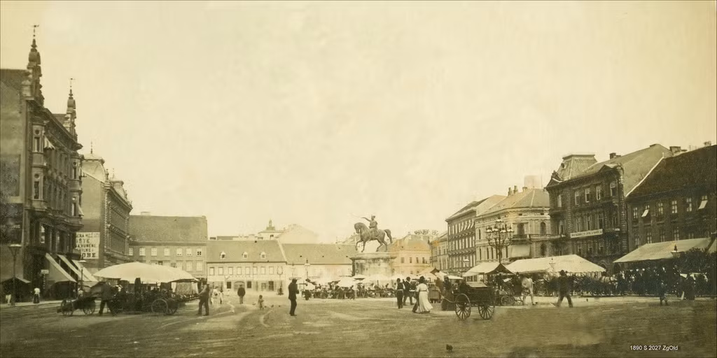 Quảng trường Ban Jelačić, Zagreb khoảng năm 1890. Ảnh: Vintag.
