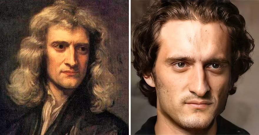 5. Isaac Newton là một nhà khoa học có tầm ảnh hưởng lớn và vĩ đại nhất trong lịch sử. Ông là một nhà triết học, là một nhà vật lý, nhà toán học, nhà thần học, nhà thiên văn học, đồng thời nhà giả kim người Anh. AI đã mô tả nhân vật lịch sử nổi tiếng này trông khá giống diễn viên Mỹ.