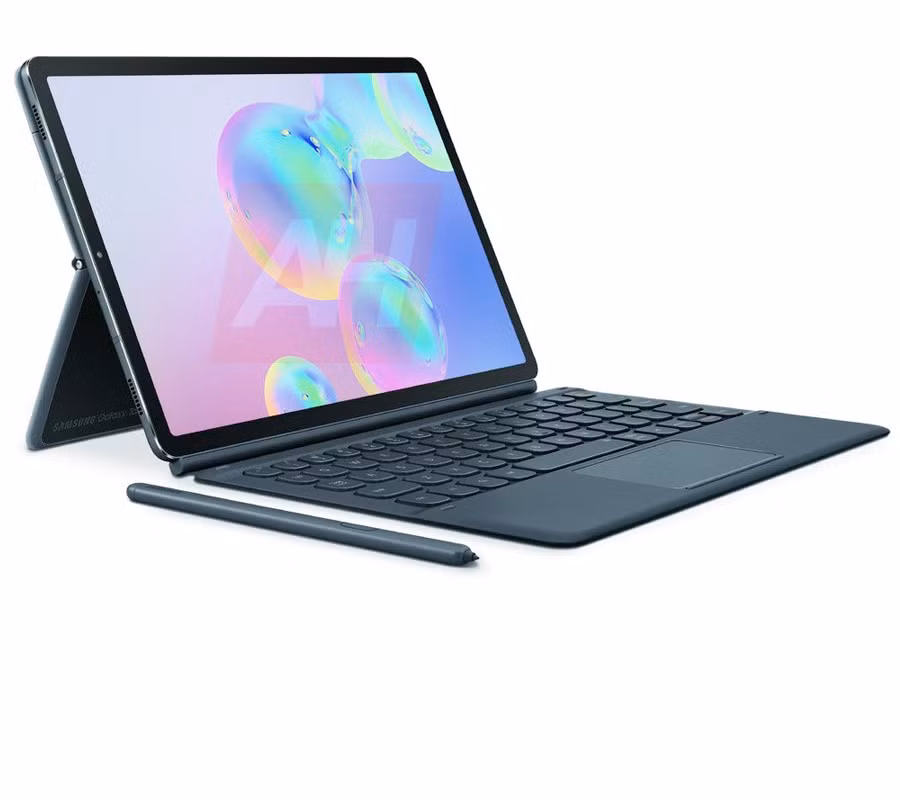 Ngoài bút S Pen, có thể thấy Samsung Tab S6 sẽ có nhiều “đồ chơi” phụ kiện tích hợp khác, như: nắp lưng – kiêm chân đế, giúp máy có khả năng đứng nghiêng, tạo không gian làm việc như laptop. Vỏ bảo vệ màn hình kiêm bàn phím không dây cũng được gắn với mặt bên của Tab S6 qua một bộ nam châm.