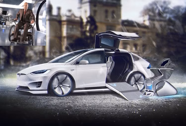 Mở đầu cho loạt siêu xe hàng khủng của các dị nhân X-Men là chiếc Tesla Model X, được gắn với hình ảnh của Giáo sư X (Professor X) - Người sáng lập và lãnh đạo biệt đội X-Men. Đây là một chiếc xe thông minh, và có cửa sau mở dạng cánh chim thuận tiện cho nhân vật này dễ dàng lên xe, do ông phải di chuyển bằng xe lăn.