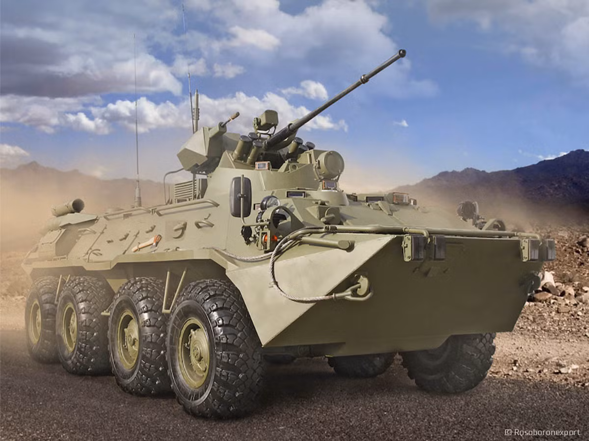 Các BTR-82A là loại xe bọc thép bánh lốp mới nhất của Nga và được trang bị trong Quân đội Nga từ năm 2013, chúng được phát triển dựa trên các thiết giáp BTR-80 từ thời Liên Xô cũ và cũng nhằm thay thế chúng. Nguồn ảnh: militaryleak.com.