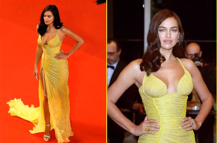 Vẻ đẹp sexy của gái một con Irina trên thảm đỏ LHP Cannes 2017 luôn gây sự chú ý. (Ảnh: Justjared)