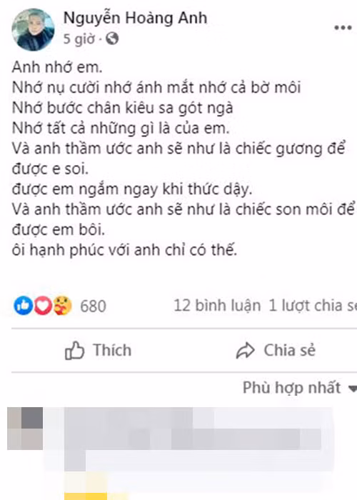Hoàng Anh đăng tải một phần lời bài hát "Không có gì thay thế em".