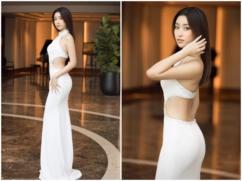 Hoa hậu Đỗ Mỹ Linh cũng đến tham dự họp báo. Cô diện thiết kế ôm trọn body cùng những đường cut out táo bạo.