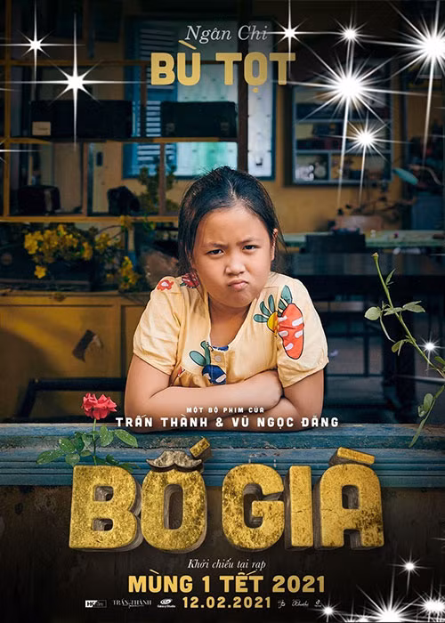 Trong phim "Bố già", bé Ngân Chi vào vai con gái của ông Ba Sang (Trấn Thành). Nhân vật của bé có cái tên khá lạ là Bù Tọt. Trong phim, Bù Tọt có người anh trai tên Quắn.