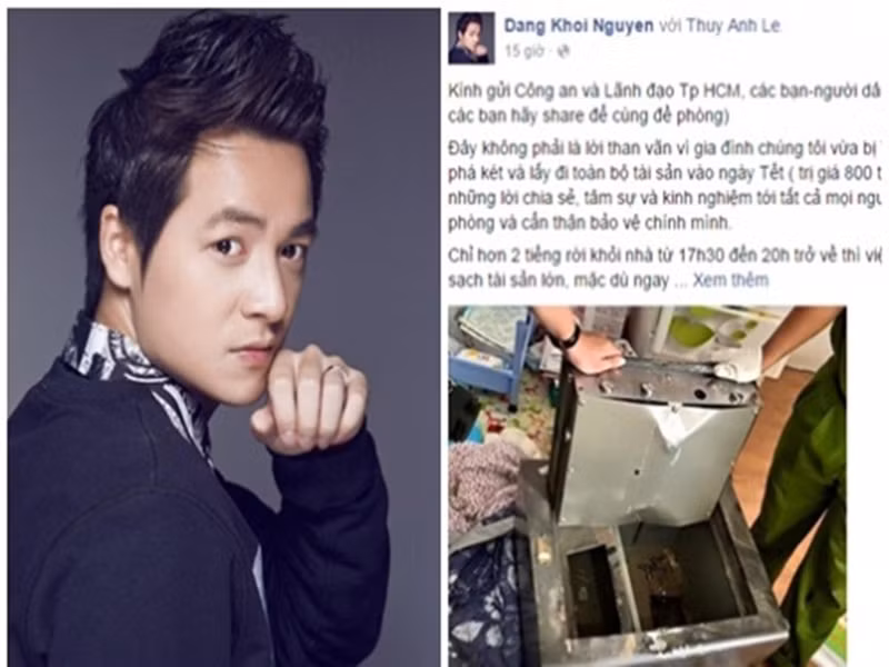 Tháng 2/2016, nam ca sĩ Đăng Khôi cũng trộm khoắng số tài sản trị giá lên tới 800 triệu đồng. Qua camera, tên trộm ngang nhiên vào nhà của Đăng Khôi phá các lớp bảo vệ, lục tung các phòng tìm tài sản và cạy bung két sắt.