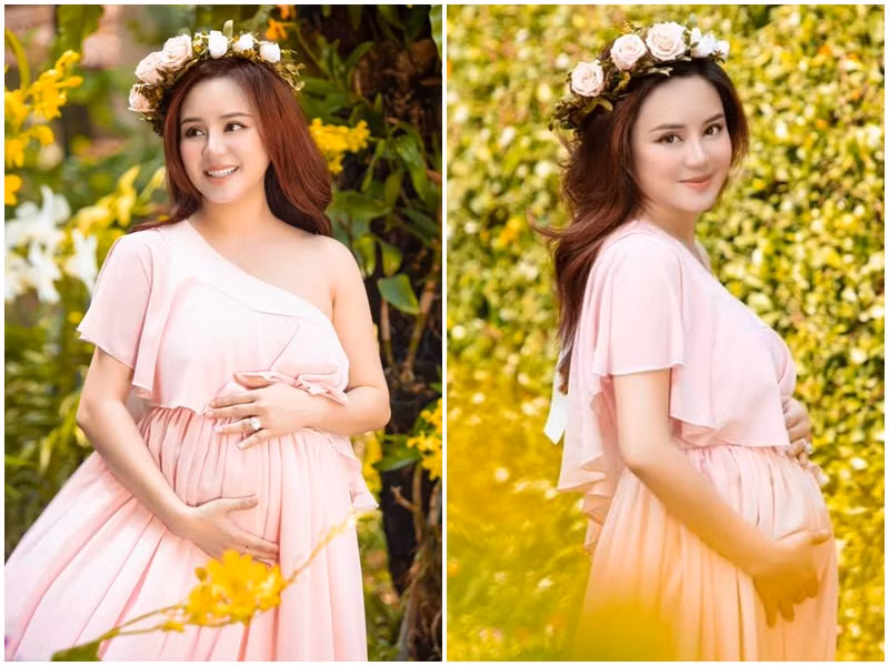 Ở những tháng cuối thai kỳ, giọng ca "Đồng xanh" vẫn giữ được nhan sắc xinh đẹp dù tăng 10kg.