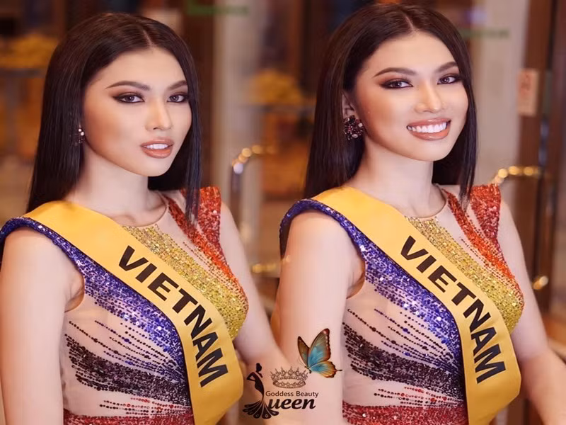 Trong ngày đầu tiên nhập cuộc, Ngọc Thảo diện chiếc váy lục sắc cho hoạt động chụp ảnh chân dung.