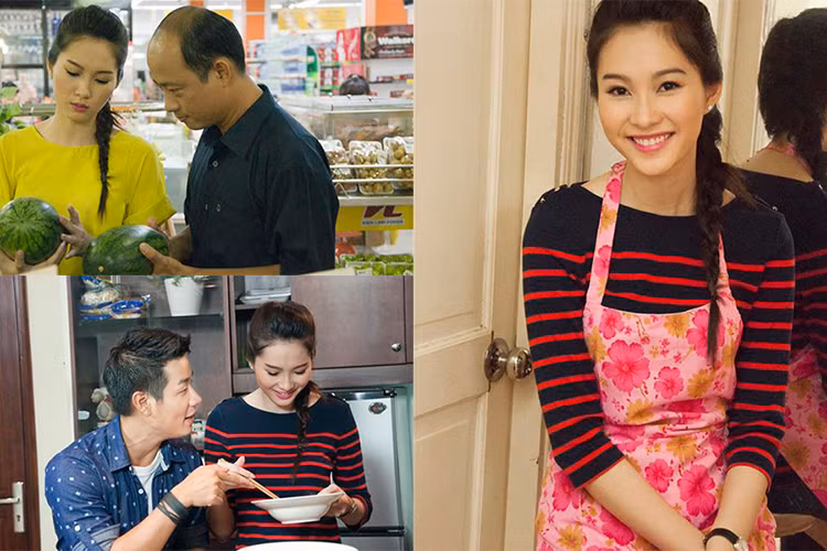 Hình ảnh Thu Thảo đi chợ, làm phụ bếp trong một chương trình vào năm 2013. Ảnh: Thể thao văn hóa