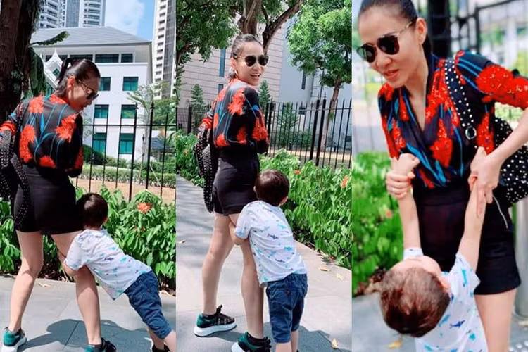 Thu Minh chia sẻ con trai của cô rất hiếu động và mê thể thao. Trò chơi mà bé Gấu yêu thích nhất là trượt ván.